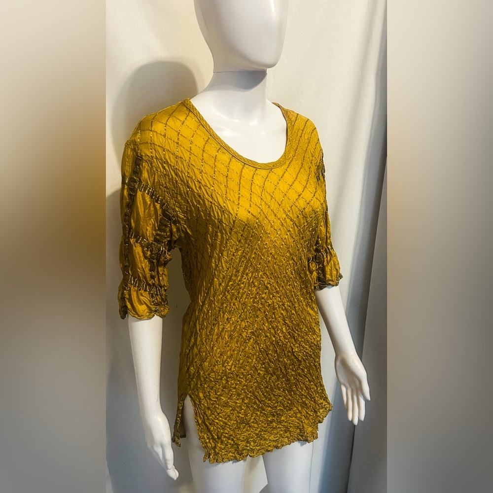 Rare Vintage URU Kristine St Rrik Mustard Gold Silk Tunic Fairycore Boho Chic